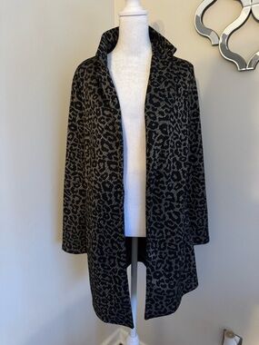 MELLODAY Black and Gray Patterned Open-Front Trench Coat